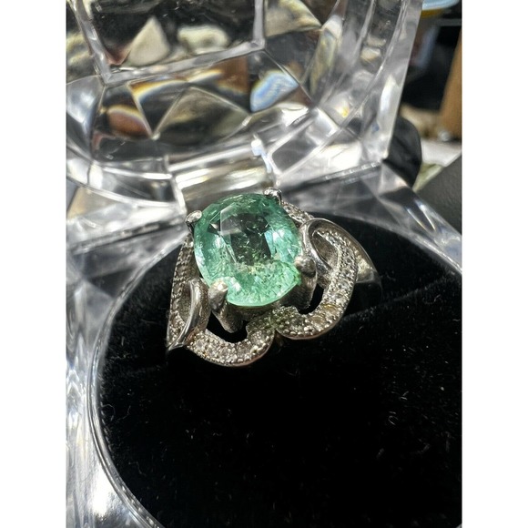 Natural Emerald Promise Ring Starling Silver Handmade Jewelry 7.25 size Custom - Picture 5 of 8